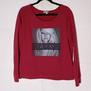 Vintage Guess Y2K Red Scoop Neck Long Sleeve W Black & White Blonde Graphic XL